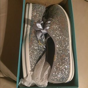 Kate Spade Keds Silver Glitter Sneakers